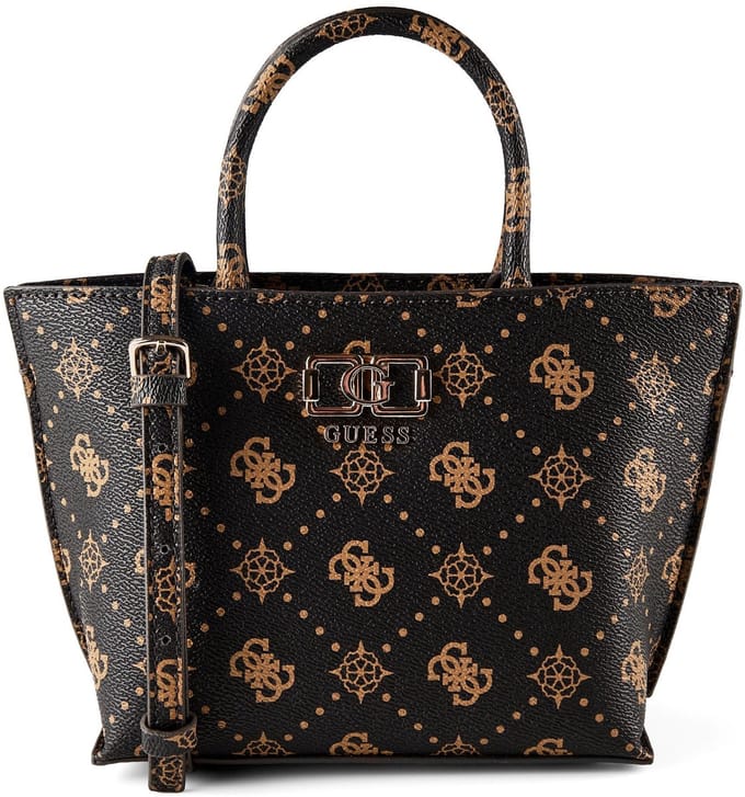 GUESS handtas schoudertas Emelie Logo Mini Tote Espresso Logo donkerbruin