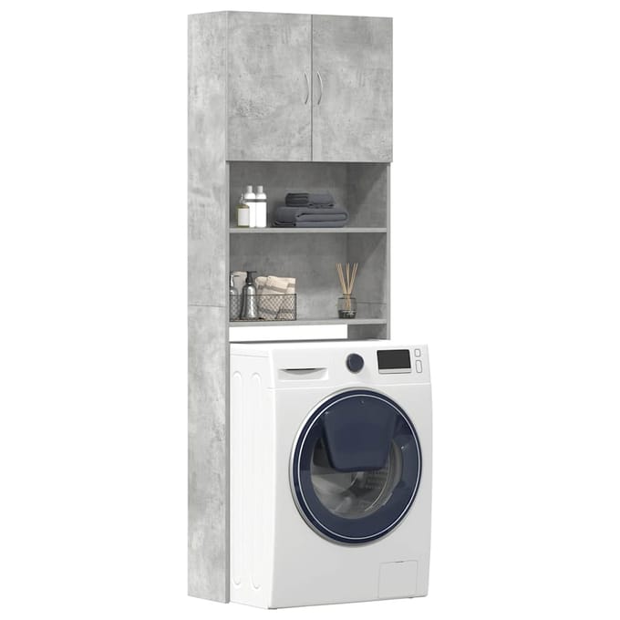 vidaXL - Wasmachinekast - 64x24x190 - cm - bewerkt - hout - betongrijs