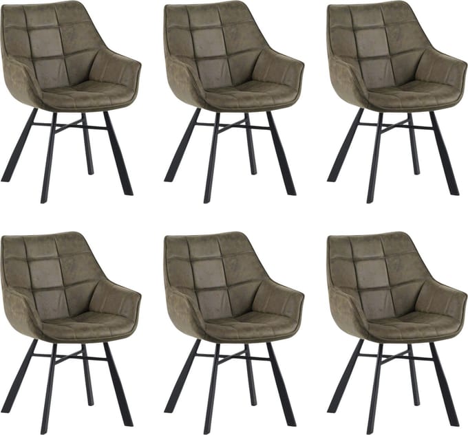 Colenis® - Lenny Eetkamerstoel - Set van 6 - Groen - Microfiber Stof - Industrieel - Met armleuning