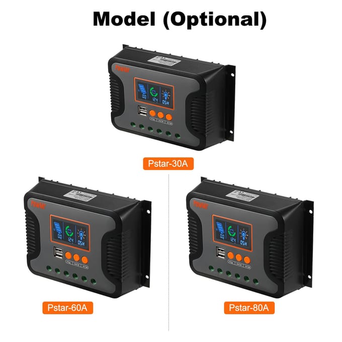 80A zonne-energiecontroller PWM batterijlaadcontroller 12V-48V lithiumbatterij zonne-energie Pstar-80A veelkleurig