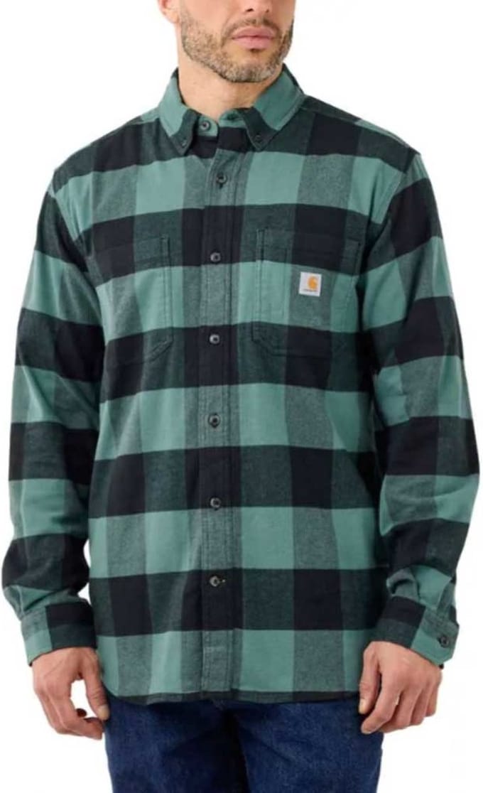 Carhartt Rugged Flex Flannel Plaid Slate Green Shirt Heren