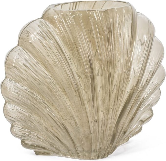 HomeBound by KY | Glazen vaas schelp grijs | glazen vaas | 25x12x21cm | stijlvolle vaas