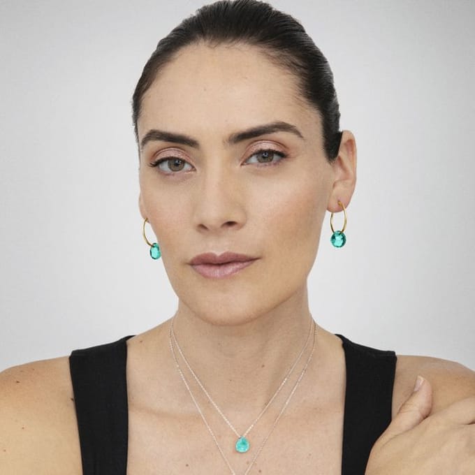 Boucles d'oreilles en argent 925 Luxenter avec quartz hydrothermal vert et finition or jaune 18 carats - Vanshy vert