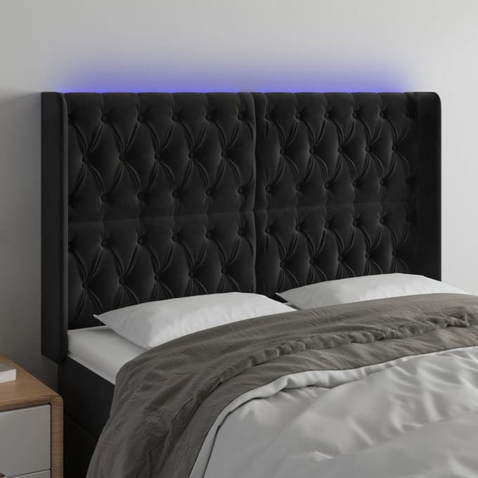 vidaXL - Hoofdbord - LED - 163x16x118/128 - cm - fluweel - zwart