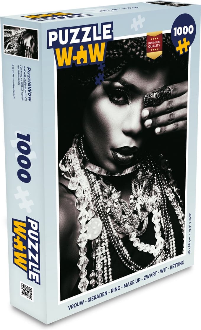Puzzel Vrouw - Sieraden - Ring - Make up - Zwart - Wit - Ketting - Legpuzzel - Puzzel 1000 stukjes volwassenen