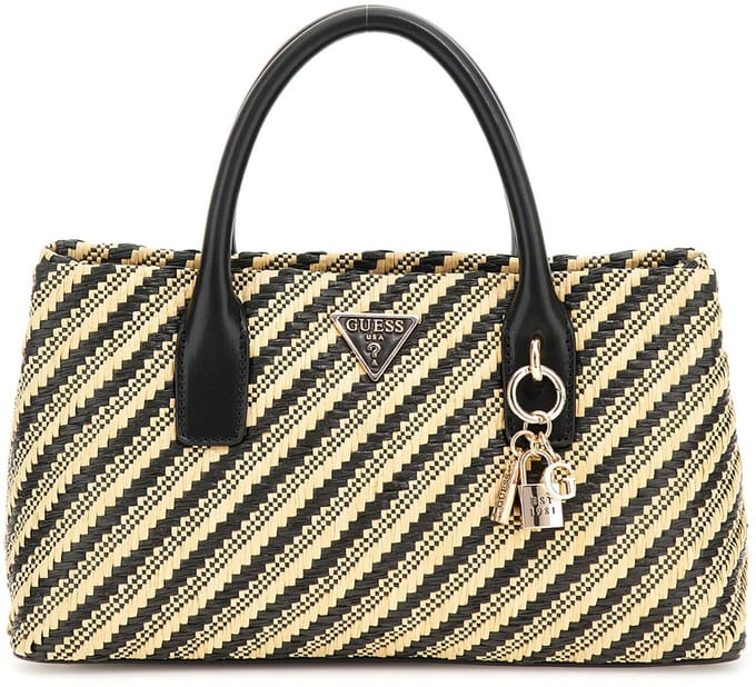 GUESS Handtas Schoudertas Simona Satchel Bag Natural / Black Veelkleurig