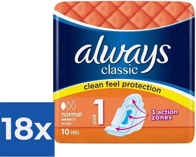 Always Classic Normal met vleugels 10 stuks - Voordeelverpakking 18 stuks