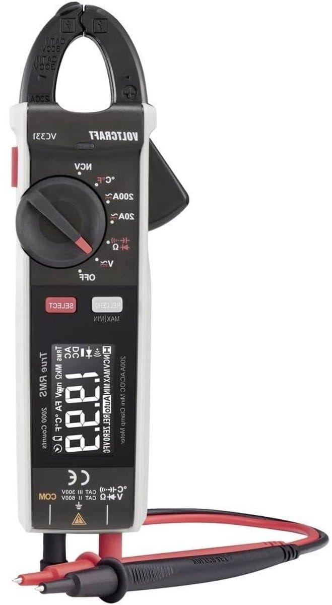 Stroomtang - Ampèretang Multimeter - Stroom Meten - AC/DC tot 200A - 2000 counts - Grijs