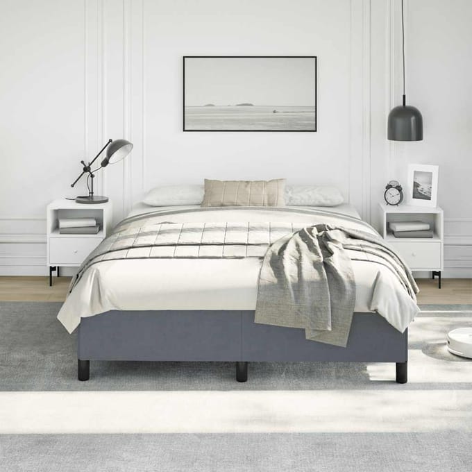 vidaXL - Bedframe - zonder - matras - donkergrijs - 137x190 - cm - fluweel