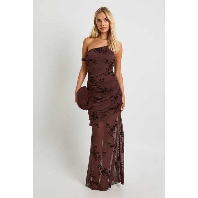 boohoo Dames Bandjes Devore Maxi-jurk | Chocoladebruin | Maat: 36