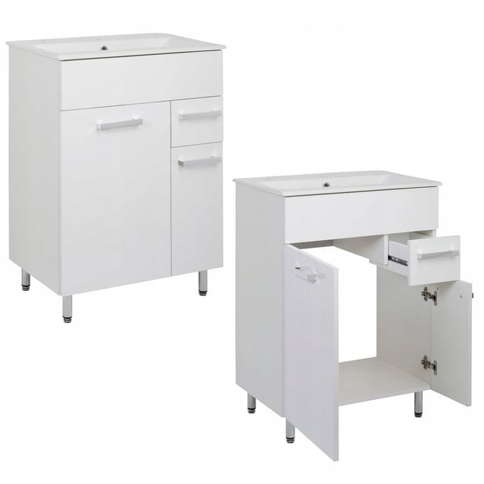 STAMAR - Badmeubel met Wastafel 60x40 Staand Lade Deur - Wit