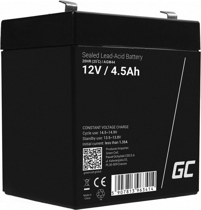 AGM VRLA 12V 4.5Ah accu onderhoudsvrij.