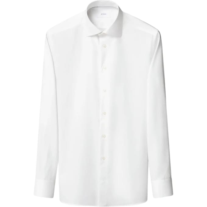Eton Semi Solid Cotton Lyocell Shirt Lange Mouw Overhemden Wit 100015130