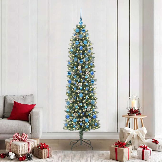vidaXL - Kunstmatige - slanke - kerstboom - Groen - en - Wit - 210 - cm