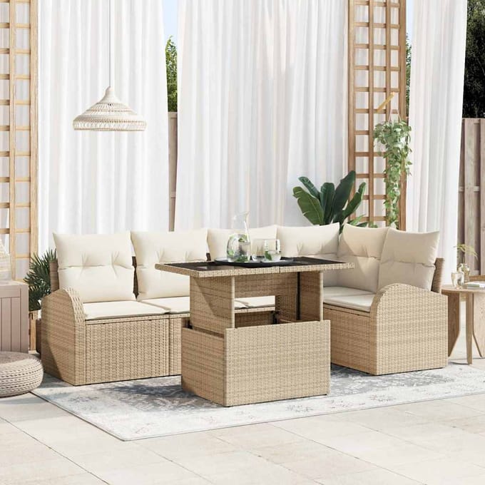 vidaXL - Tuinbank - Set - 6 - st - Bruin - en - Crème - poly - rattan