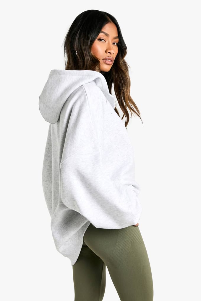 boohoo Dames Notch Neck Balloon Sleeve Oversized Hoodie | Asgrijs | Maat: Large