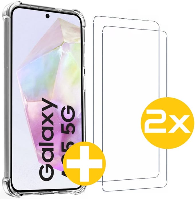 Hoesje en Screenprotector Combi Geschikt Voor Samsung A35 - Anti Shock Hoesje + 2x Screenprotector