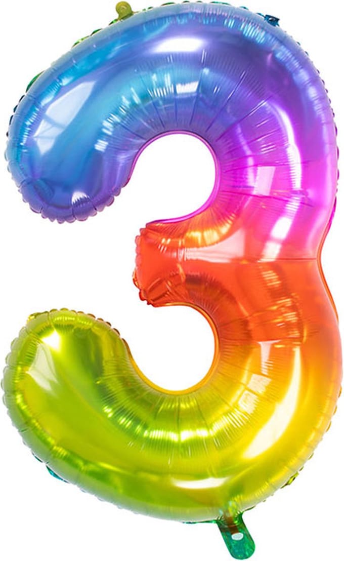 Folat - Folieballon Cijfer 3 Yummy Gummy Rainbow - 86 cm