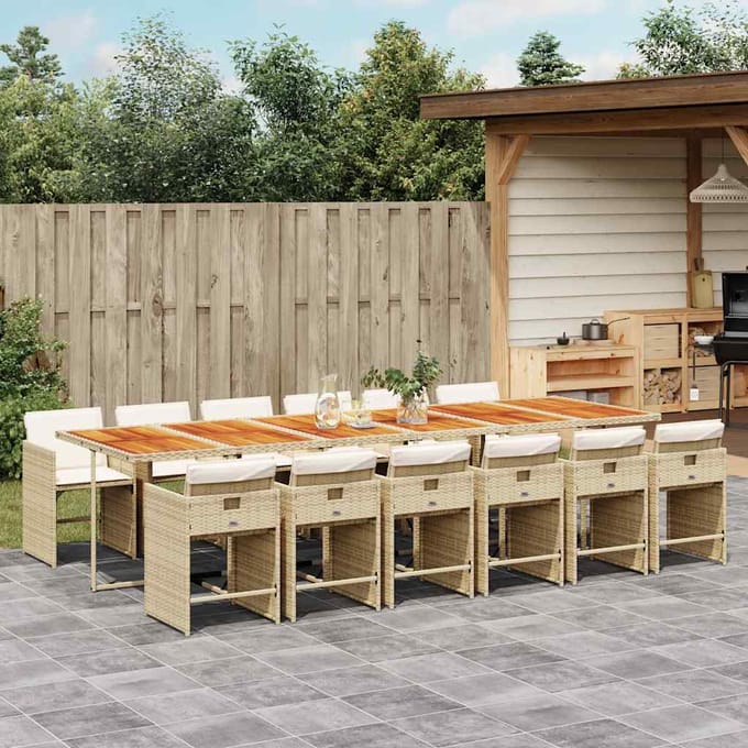 vidaXL - 13-delige - Tuinset - met - kussens - poly - rattan - beige