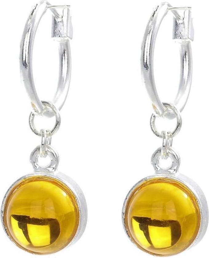 Behave Oorbel hanger zilver kleur met bruin steentje 3 cm