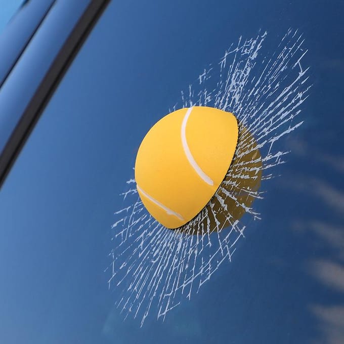 Auto 3D Driedimensionale Elf Bal Auto Sticker, Auto Raam Grappige Creatieve Decoratieve Sticker, Tennis Glas Gemodificeerde Auto Sticker wit