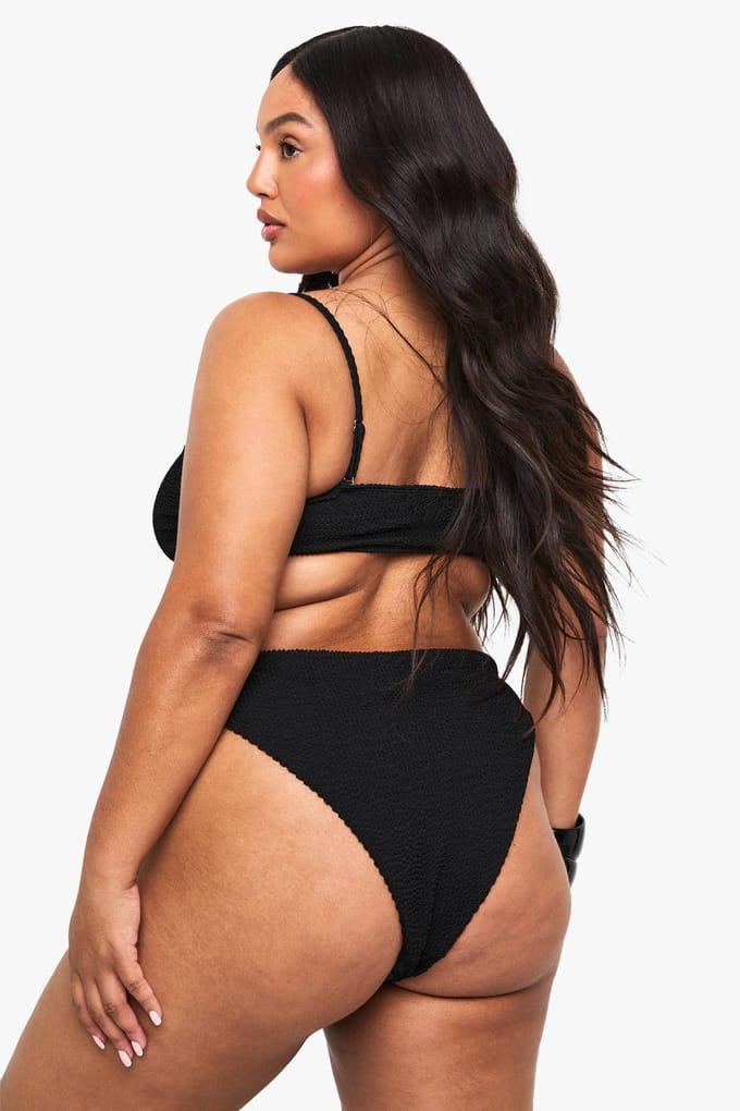 boohoo Dames Plus Crinkle Bikini Slip met hoge taille | Black | Maat: 24