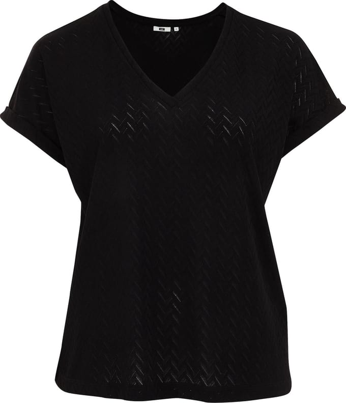 WE Fashion Dames T-shirt met opengewerkte structuur - Curve