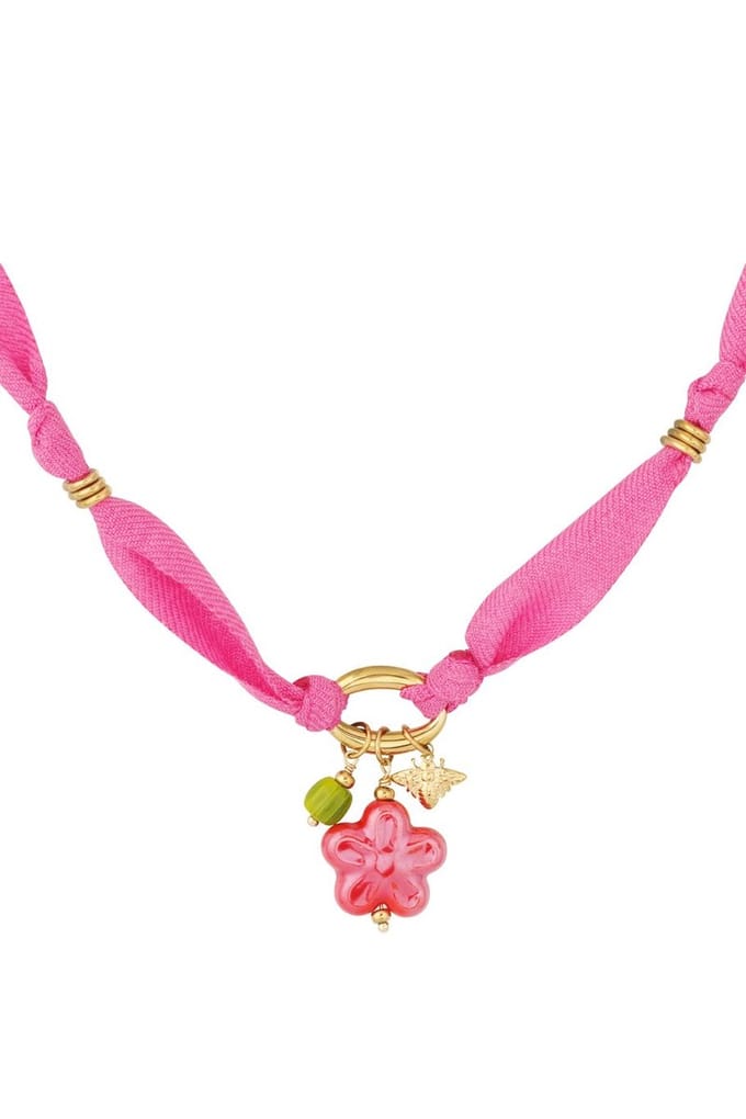 Bijoutheek Collier Bandana Stof Bloem Fuchsia