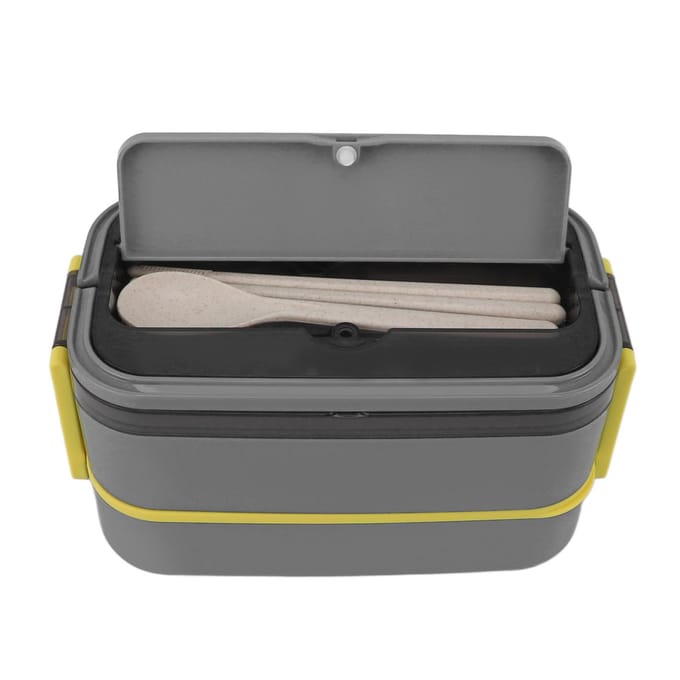 Lunchbox Dubbele Laag Magnetronbestendig Lekdicht Roestvrij Staal Draagbaar Verdeeld Bento Box voor White gray
