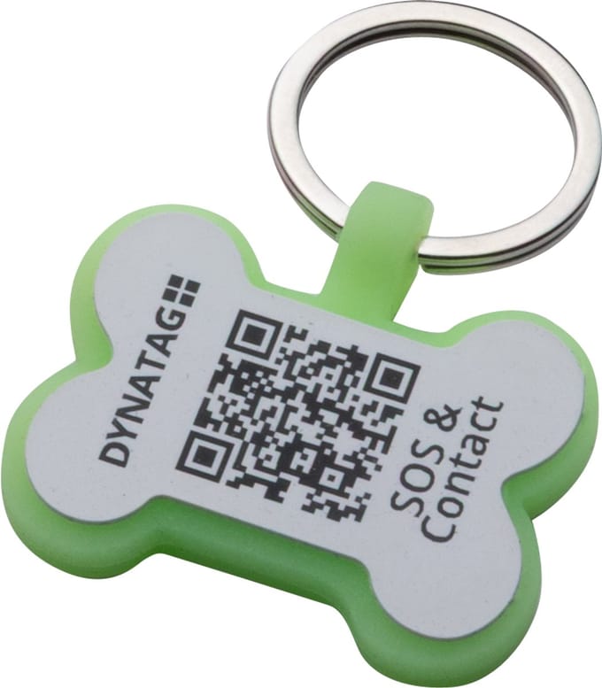 DynaTag Hondenpenning met QR-code - SOS Penning Hond Botje Siliconen Groen Fluoriserend