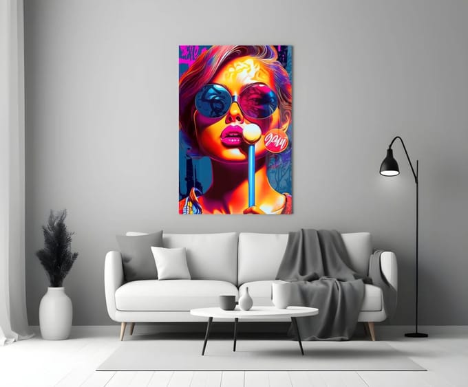 Glasschilderij - Lollipop - Lolly - Vrouw - 110x70x0.4 cm