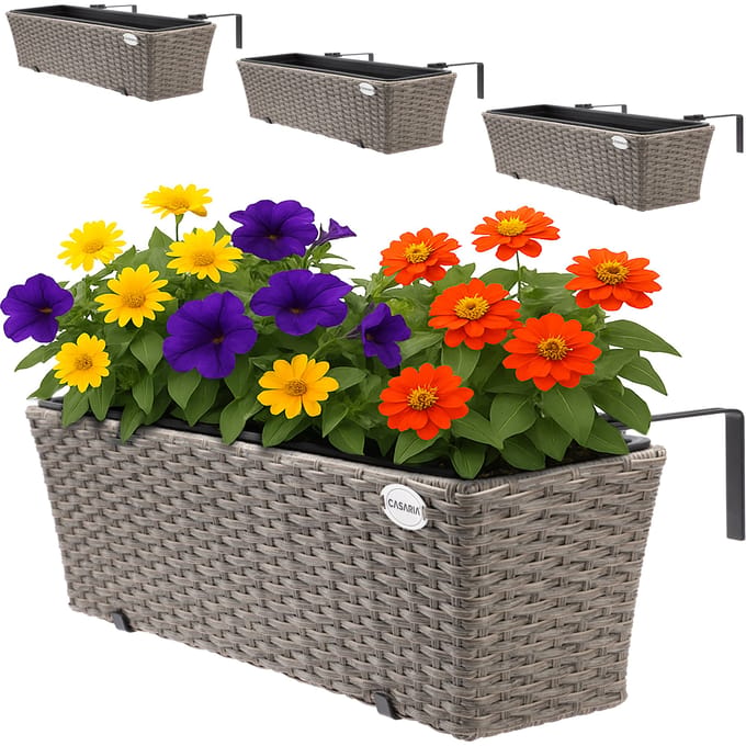 Casaria Polyrattan Balkon Plantenbak - 4 Stuks a 11 Liter – Beige