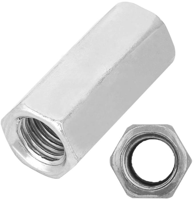 M16 Langmutter Set van 2 Stuks - Gegalvaniseerde Stalen Lange Moeren voor Schroefverbindingen, Hex Coupling en Bevestigingsmaterialen