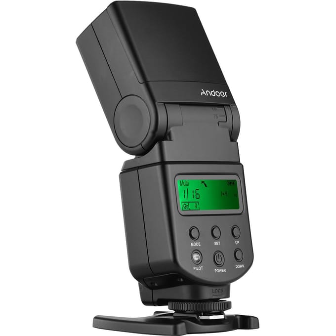 Andoer Universele Flitser Speedlite GN40 Instelbaar LED-invullicht Flitser op de camera met beugel zwart