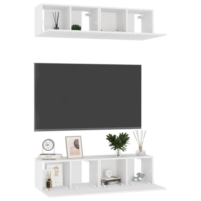 vidaXL - Tv-meubelen - 4 - st - 60x30x30 - cm - bewerkt - hout - wit