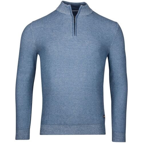 Baileys Trui Two-Tone Jacquard Half Zip Collar Allover Plated Delft Blue / male