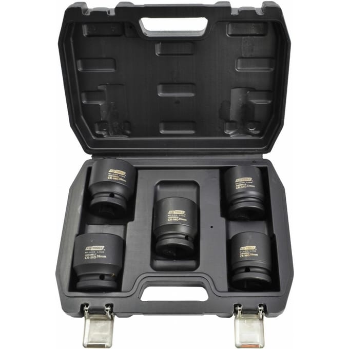 Awtools Black Line - 3/4" Impact Socket Set - 5 stuks - Chroom-molybdeen Staal - Inclusief Koffer
