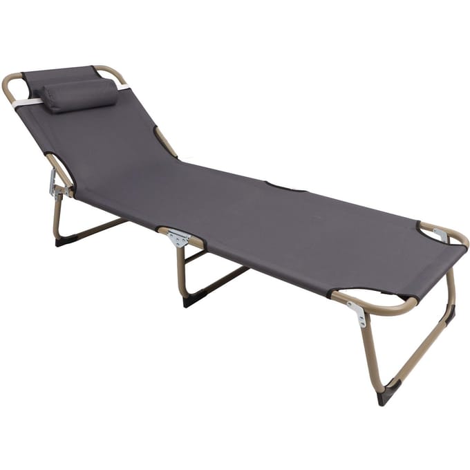 Lits de camp avec oreiller en alliage imperméable confortable réglable lit de couchage pour camping piscine plage terrasse gray