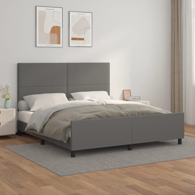vidaXL - Bedframe - met - hoofdbord - kunstleer - grijs - 160x200 - cm