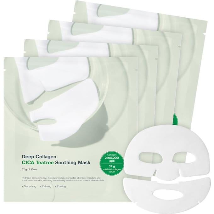 Sungboon Editor, Deep Collagen Cica Tea Tree Soothing Mask, 4 Packs, 37g (1.30oz) Each gray