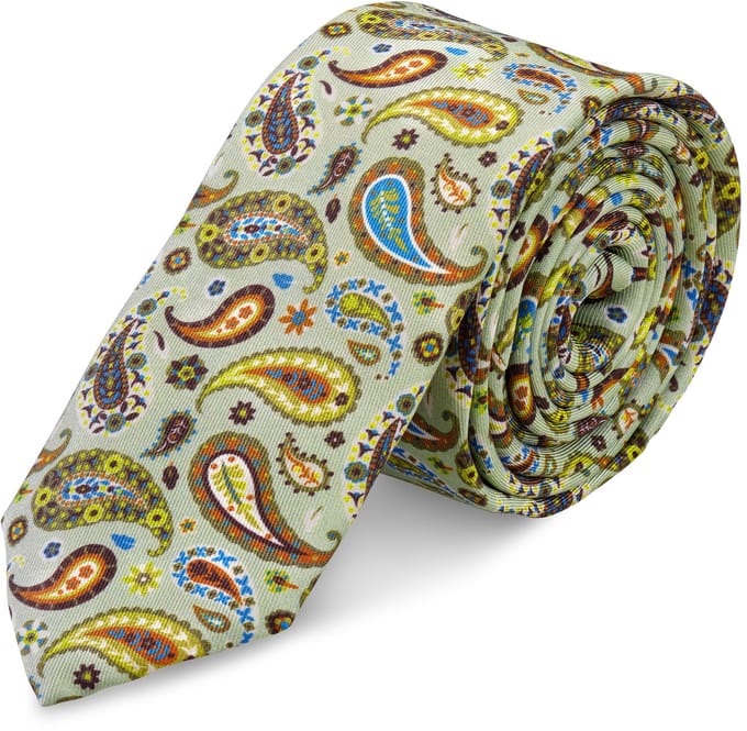 Virtuo | 6 cm Mintgroene zijden stropdas met paisleymotief