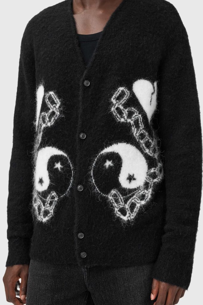 AllSaints Reflection Cardigan Black/chalk White Maat: S | Cardigans Outlet | Heren | Zwart