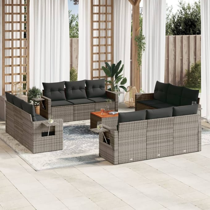 vidaXL - 13-delige - Loungeset - met - kussens - poly - rattan - grijs