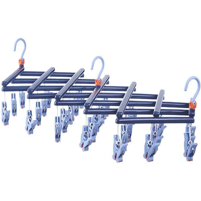 Plastic Opvouwbaar Multihoofd Droogrek Multi Clips Sokken Ondergoed Hanger Winddicht Multifunctioneel blue