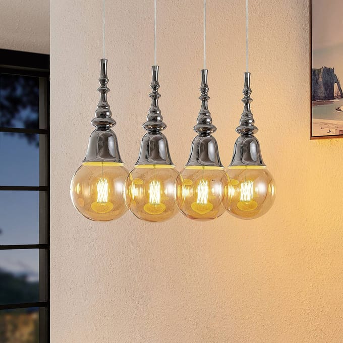 Lucande - hanglamp - 4lichts - ijzer - H: 32.5 cm - E27 - chroom