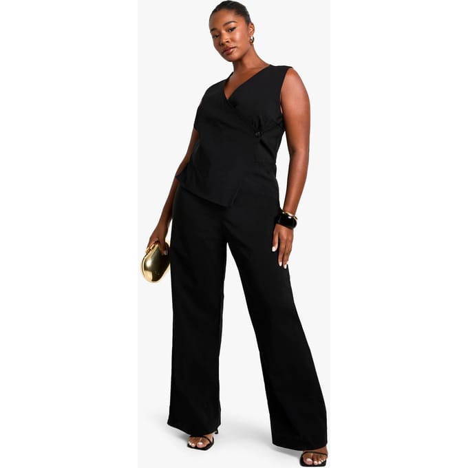 boohoo Dames plus bengaline weste-jumpsuit | Black | Maat: 28