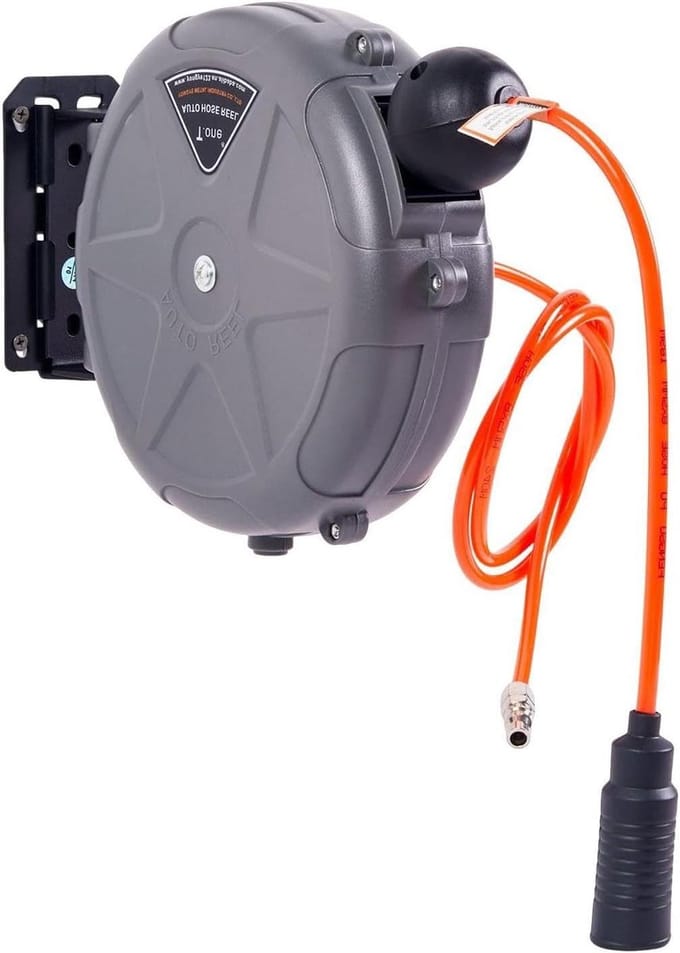 Oprolbare Slanghaspel - Luchtslanghouder Automatisch - Werkplaats Organiseren - Robuuste ABS Constructie - 10 Meter - Grijs