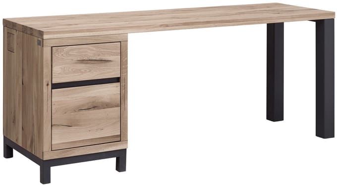 MASSIVMOEBEL24.DE bureau wilde eik beige massief hout 220 cm (BxTxH) geolied VILLANDERS #245 gemonteerd volledig massief