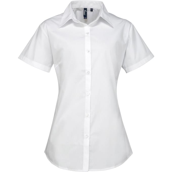 Premier Dames/Dames Supreme Poplin Overhemd met Korte Mouwen (Wit)