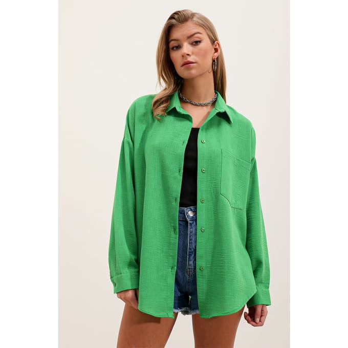 Linnen Gemengde Shirt met Knopensluiting